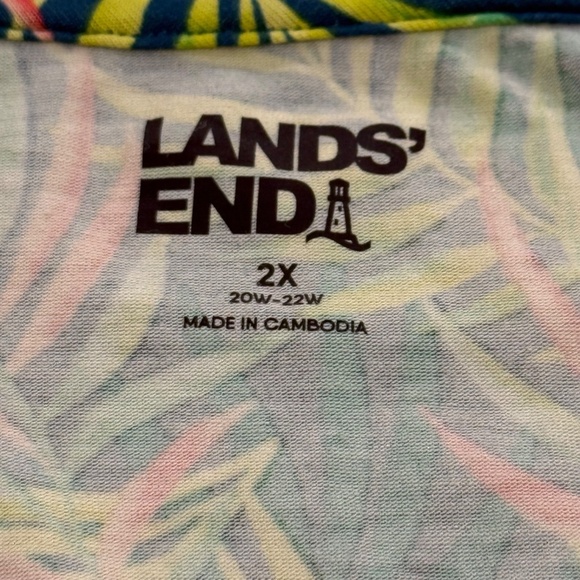 Lands’ End Women’s 2X Stretch Jersey Dress Green Palm Leaf Print Cinch Ties Plus - Picture 5 of 11